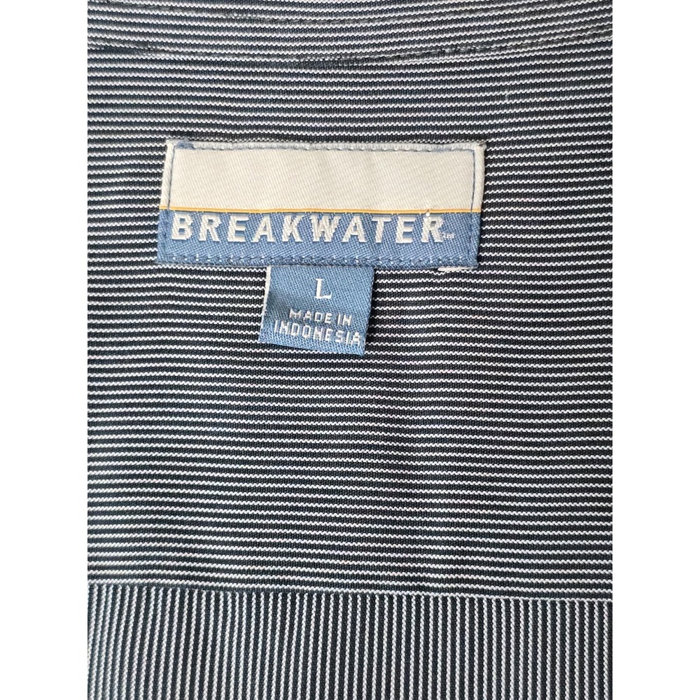 Breakwater Mens Shirt Pin Stripes Large Gray & Black Short Sleeve Rayon Button - Picture 12 of 16